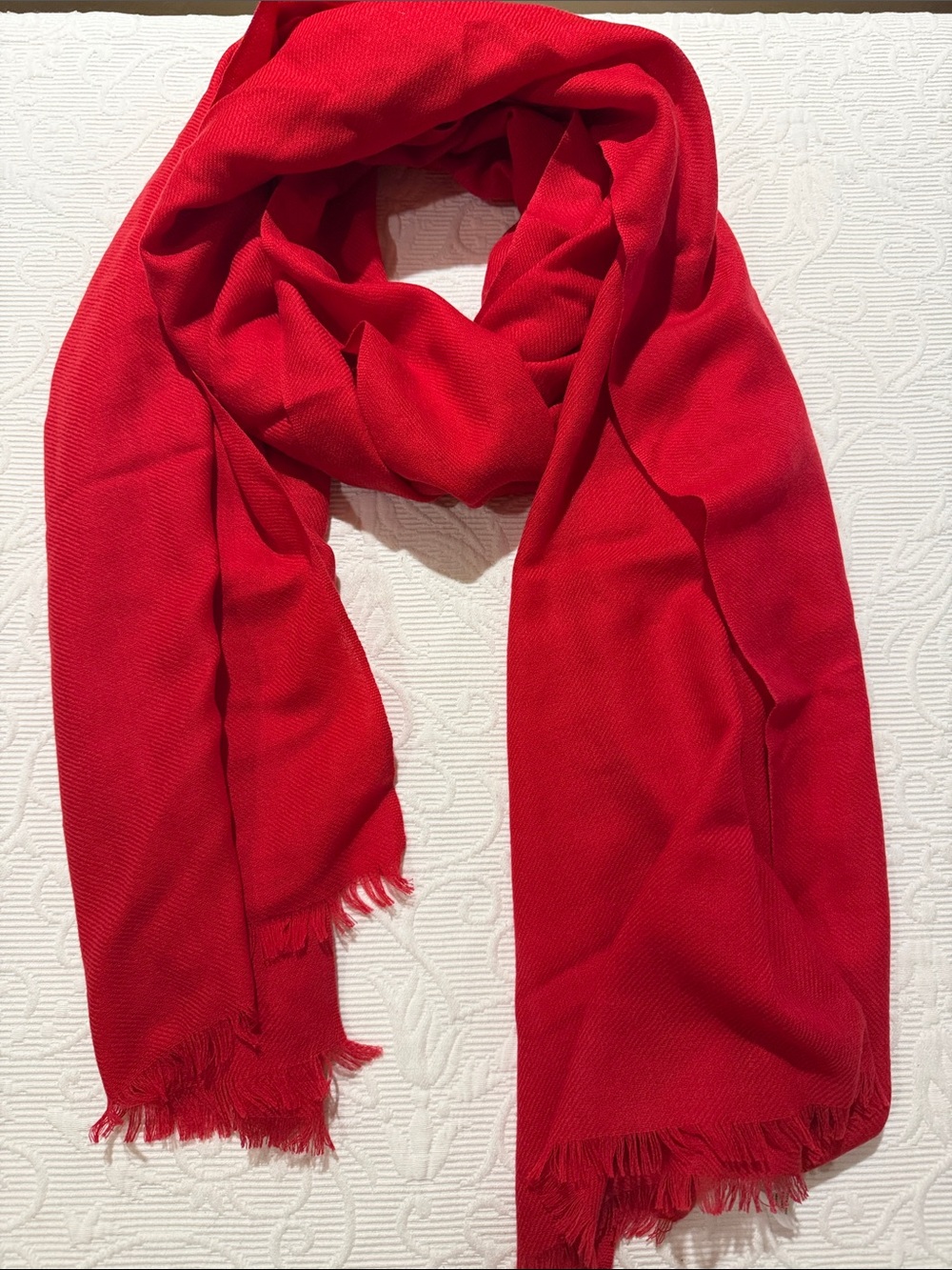 Nordstrom Cashmere/Wool Deep Red Lightweight Fringe Scarf